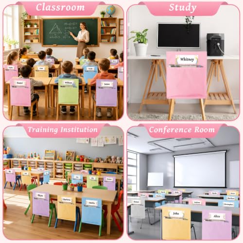 gisgfim 24 Pcs Chair Pockets for Classroom 19 x 17 inch for Classroom Chairs Seat Back Organizer with Name Tag Chairback Pocket Chart for Elementary School Home Supplies(Pastel) - Image 6
