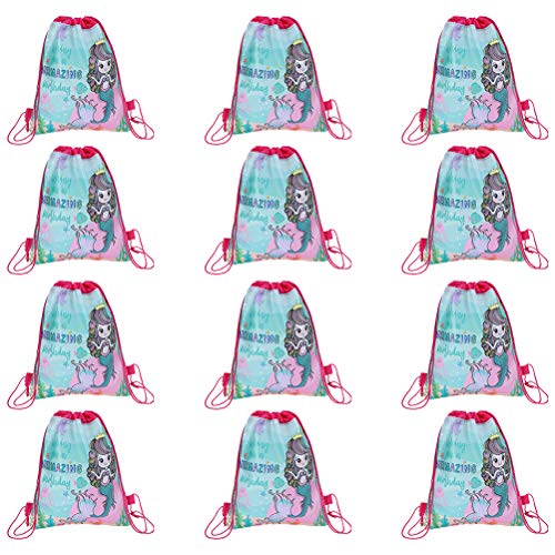 Sacs à cordon sirène en non-tissé pour enfants | Lot de 12 grands pochons de rangement