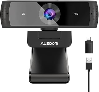 2K AutoFocus Webcam with Dual Stereo Microphone and Privacy Cover, AUSDOM AW651S HD USB A & C Web Camera with 1080p 60fps, for Zoom Skype Teams, Laptop MAC PC Desktop