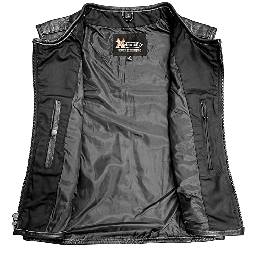 Xelement B95085 Colete masculino de couro preto para motociclista - alça lateral ajustável tripla av