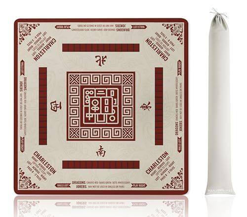 Mahjong Mat (33"x33") - Non-Slip Noise Reduction Gaming Mat for American Mahjong - RedWhite-E-07