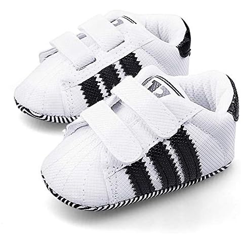 LIVEBOX Newborn Baby Boys' Premium Soft Sole Infant Prewalker Toddler Sneaker Shoes - White - 6-12 Months Cover