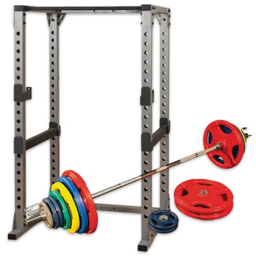 Kinelo Body-Solid Power Rack & 400 Lb Colored Grip Olympic Set Home Gym
