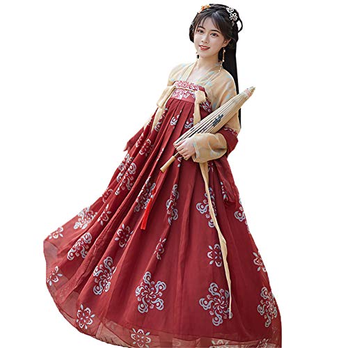 (トーダー)漢服 コスプレ 唐装 レディース 花柄ワンピース 写真撮影 中国古代宮廷風 女の子 チェストスカート ステージ 古典文化祭 舞台服装ペアルックcosplay パーティードレス 学園祭 仮装 広い袖 (イエロー,M)