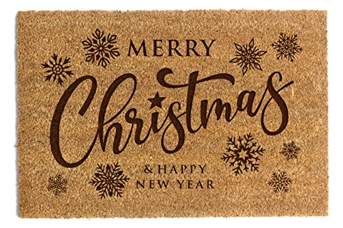 Happenings Felpudo de Navidad con divertida imagen temática de fibra de coco para la entrada del hogar, alfombra de puerta X-MAS Santa Reno árbol de Navidad 40 x 60 cm (Feliz Navidad)