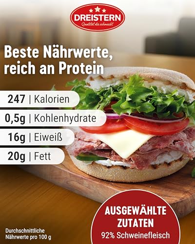 DREISTERN Schweinefleisch im eigenen Saft 400g I Mit Schweineschwarte I Herzhafte Spezialität in recyclebarer Konservendose I Lange Haltbarkeit dank natürlicher Konservierung I Hausmacher Qualität