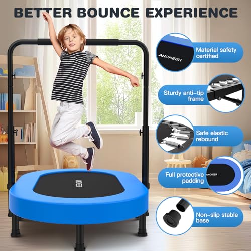 Image of ANCHEER 56 inch Double Mini Trampoline for Kids, Foldable, Indoor, Handlebar