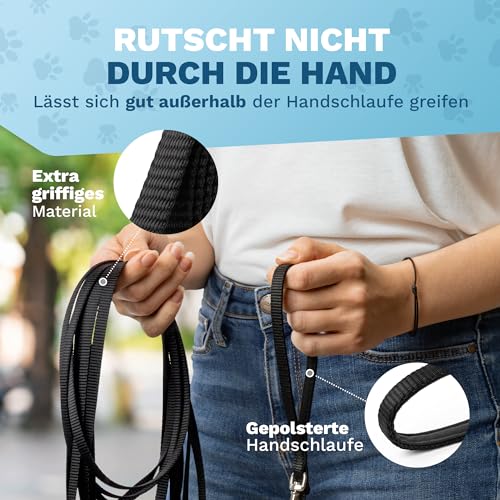 PETS PERFECT SCHLEPPLEINE 5M – Lange Leine Hund für Training & Freilauf – Schleppleine Kleine Hunde extra leicht & robust für Hunde und Katzen – Schwarz