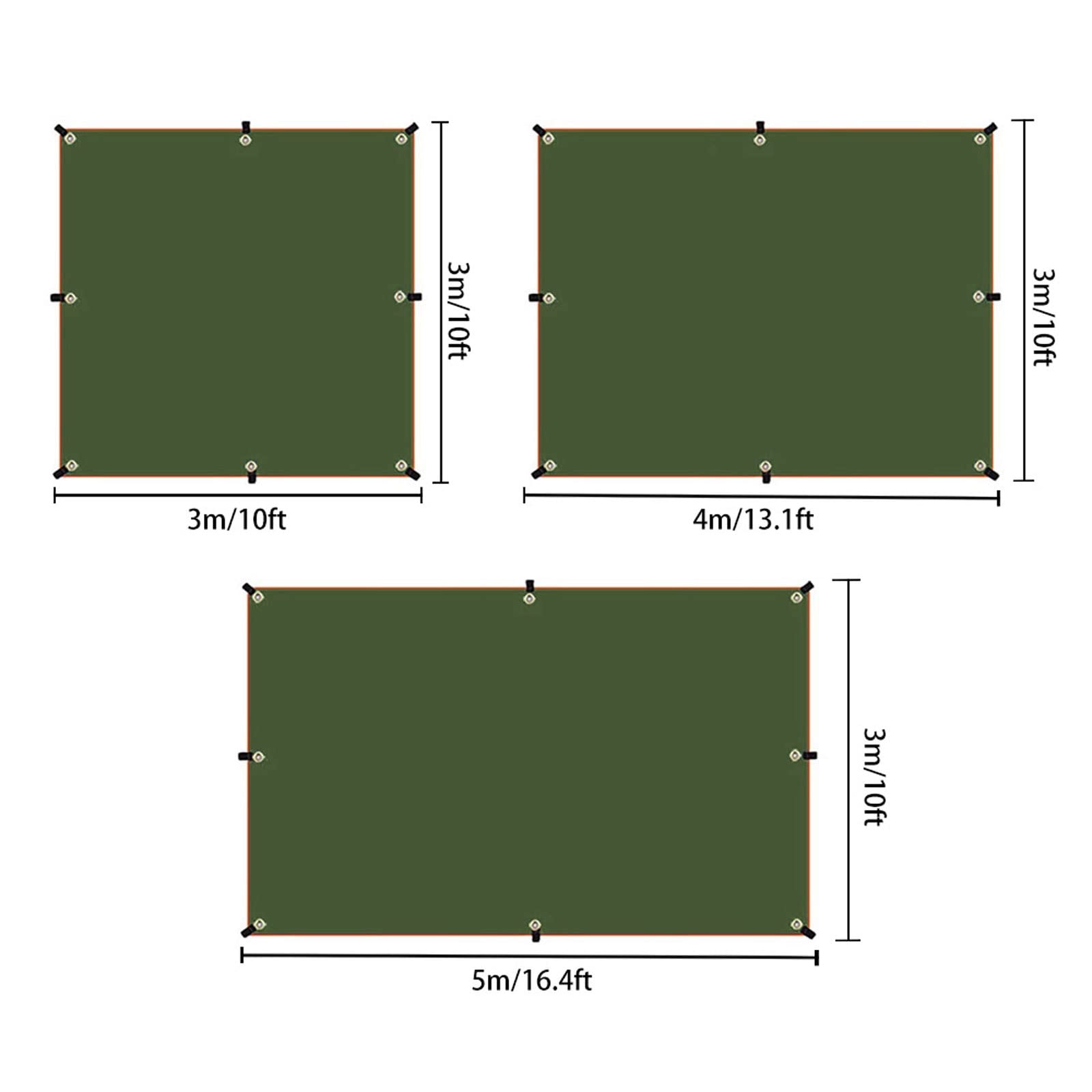 Telo da Campeggio, Telo Impermeabile per Esterni 3x3 3x4 3x5 Tenda da Sole da Campeggio con Rivestimento in Argento 300x300 Doppio Tetto Portatile Leggero per Tenda, Green, 3x4m