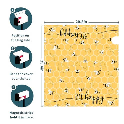 Image of Spring Bee Happy Mailbox Cover Magnetic 25.5x21 Inch Summer Yellow Honeycomb Decorative Waterproof Mailbox Wrap Farmhouse Letter Post Cover Large Size for Garden Yard Outside