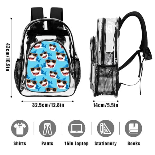 Lightweight Comfy Clear Bags with Adjustable Straps Shark for Adults Outdoor Sports, Concerts, Beach Vacation, Outings Use3