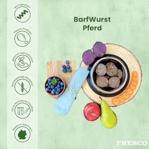 FRESCO Dog Barf Wurst Pferd Pur | Doppelpack 2 x 400g | hoher Fleischanteil 100% | natürliches Ergänzungsfutter für Hunde | Praktische Portionierung & schnittfest