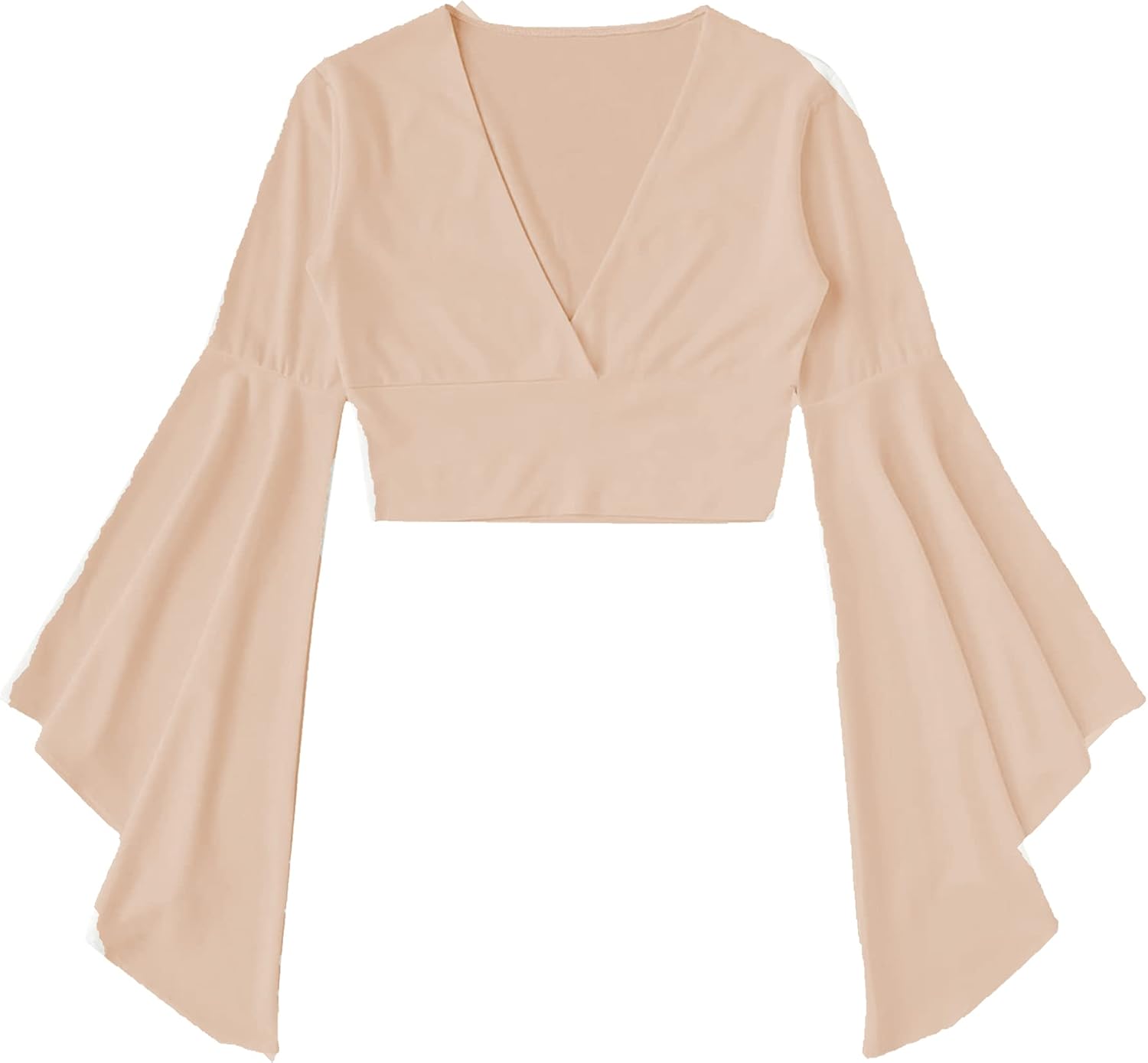 Floerns Women's V Neck Long Bell Sleeve Wrap Blouse Top Tee Shirts
