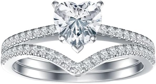 Heart Wedding Ring Set for Women 1-1/2 Carat(ctw) Moissanite Bridal Ring Set Engagement Ring Set 925 Sterling Silver 10K 14K 18K Gold with Text Engraving
