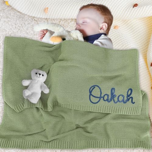 Image of Ubjva Personalized Baby Blanket with Name Hand Embroidered Knitted Blanket Gifts for Newborn Toddler Girl Boy