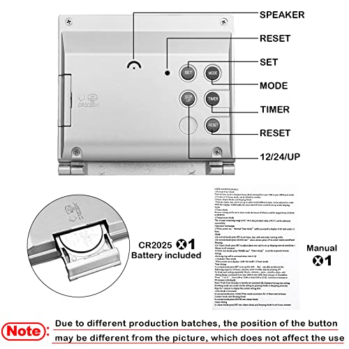 2 Pieces Digital Travel Alarm Clock Battery Operated Foldable Lcd Clock With Calendar Temperature Snooze Mode Multifunction Small Desk Clock Portable Clock Large Display Desk Clock (Black, Silver) #TOP3