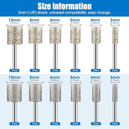 Image of 24PCS Diamond Grinding Bit Set, Stone Carving Set 60Grit 150Grit Polishing Kits Rotary Tool Accessories with 1 /8 inch(3mm) Shank Diamond Burr Bits for Wood Stone Ceramic Jewelry Engraving Grinding Carving
