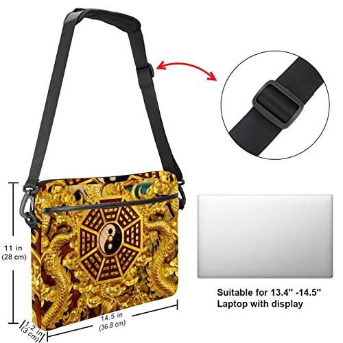 Sac ordinateur 13-14 pouces antichoc à motif dragon doré yin yang
