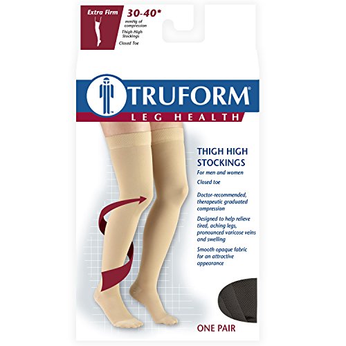 Truform 30-40 Mmhg Compression Stockings For Men And Women, Thigh High Length, Dot-Top, Closed Toe, Black, Small #TOP4