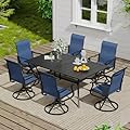 VICLLAX 7 Pieces Outdoor Dining Set, Patio Furniture Set of 6 Patio Swivel Dining Chairs and Rectangular Patio Table with Storage Shelf, Navy Blue Chairs & Black Tabletop