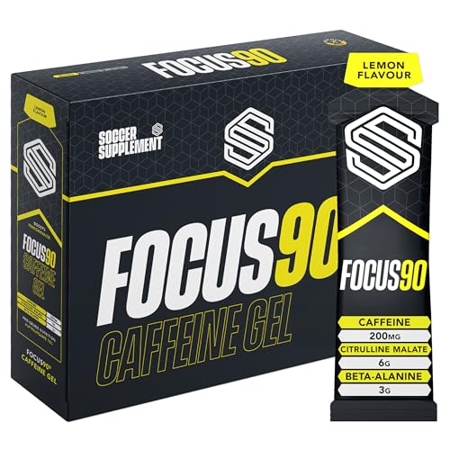 Focus90 Koffein-Energie-Gel – 200 mg Koffein pro Portion, Quick Release Preworkout Gel, entwickelt zur Leistungssteigerung durch Fußball-Ergänzung, 12 x 70 g Gele, informiert Sport getestet