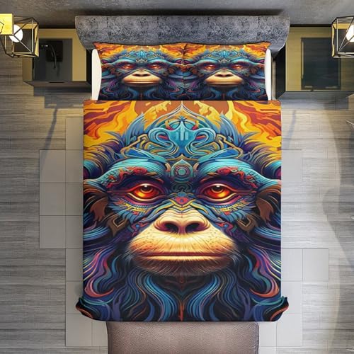 Ensemble housse couette imprimé singe 220x240cm pour une décoration de lit exotique