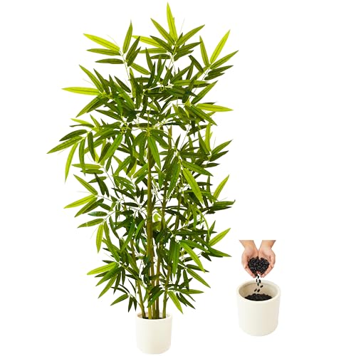 Warmplants Artificial Bamboo Tree, 5ft Tall Fake Bamboo Plant with White Planter, Faux Trees with...