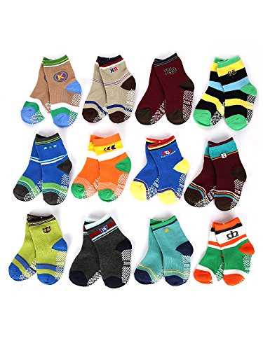 Non-skid Baby Cotton Crew Socks for Unisex Toddler Boys Girls,12 Pairs or 10 Pairs,Assorted (as picture)