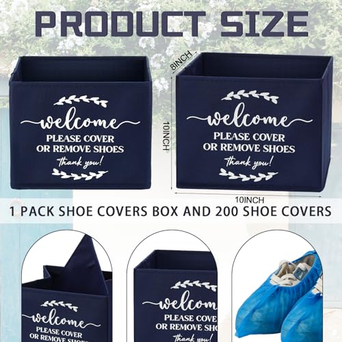 Suzile 200 Pack Disposable Shoe Covers with Dispenser Box Waterproof Disposable Non Slip Shoe Booties Foot Covers with Storage Box for Guests Indoor Open House Supplies(Dark Blue)