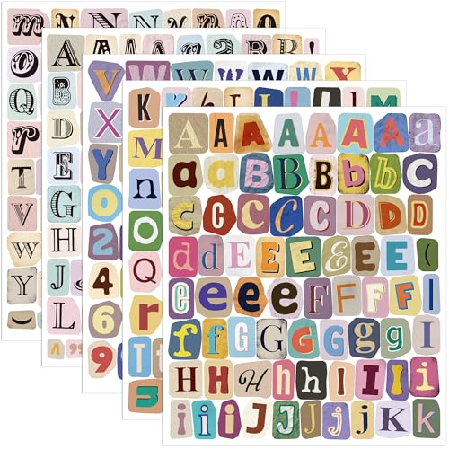 372PCS Vintage Letter Stickers 1 Inch Magazine Alphabet and Number Stickers Retro Vinyl Self-Adhesive Sticker Letters for Scrapbook Journaling DIY Crafts Water Bottles Laptop Junk Journal(5 Sheets)