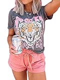 SOFIA'S CHOICE Women's Tiger Print T Shirt Short Sleeve Round Neck Casual Tops Grey Go Get Em Tiger...
