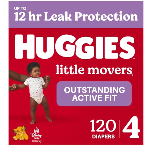 Image of Huggies Size 4 Diapers, Little Movers Baby Diapers, Size 4 (22-37 lbs), 120 Count, Packaging May Vary