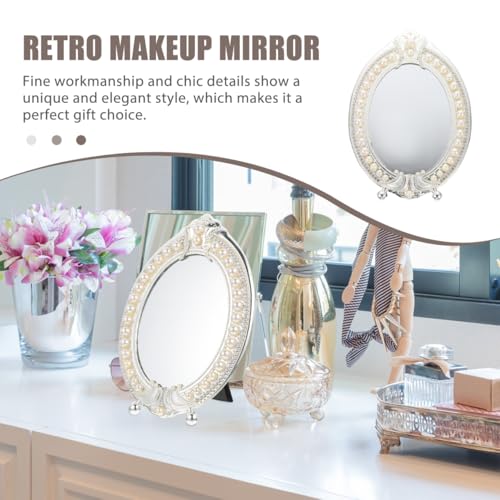 Espejo vintage de maquillaje perla Hemoton 10.03x6.88x0.78 pulg miniatura 3