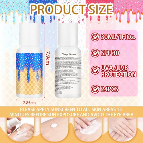 Image of 24 Pcs Travel Size Mini Sunscreen Bulk SPF30+ Ice Cream Drip Party Favors Small Sunscreen Sun Protection Stuff for Birthday Sports Coach Team Coach Team Appreciation Gift, 1 Fl. oz(Ice Cream Drip)