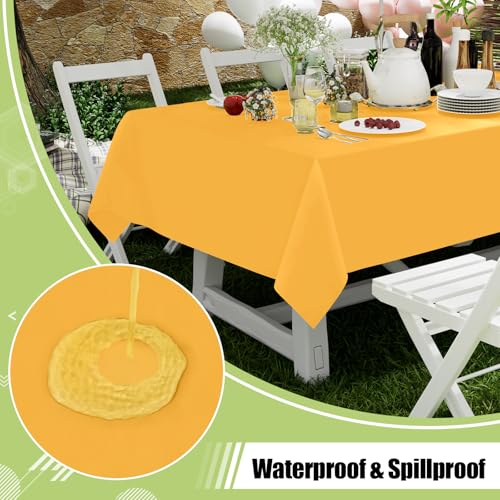 Image of Smiry Disposable Table Cloth 3 Pack, 54 x 108 Inch Waterproof Plastic Tablecloth, Decorative Rectangle Table Covers for Party, Birthday, Picnic, Mustard Yellow