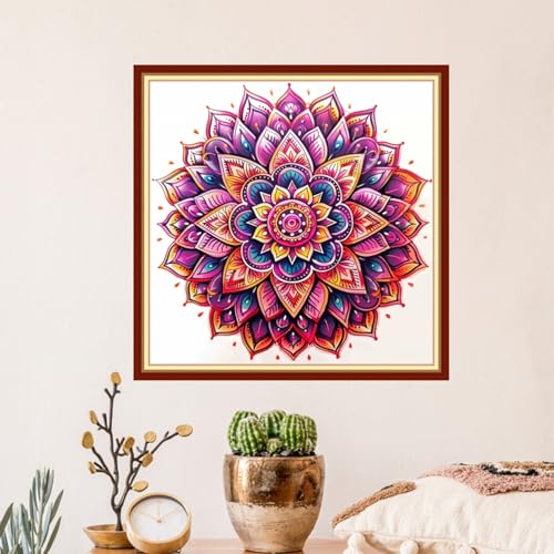 Image of Artvxeay Stamped Cross Stitch Kits - Embroidery Kits for Beginners Cross Stitch Kits for Adults 11 CT Printed Patterns Needlepoint Kits - Colorful Mandala 18x18 inch