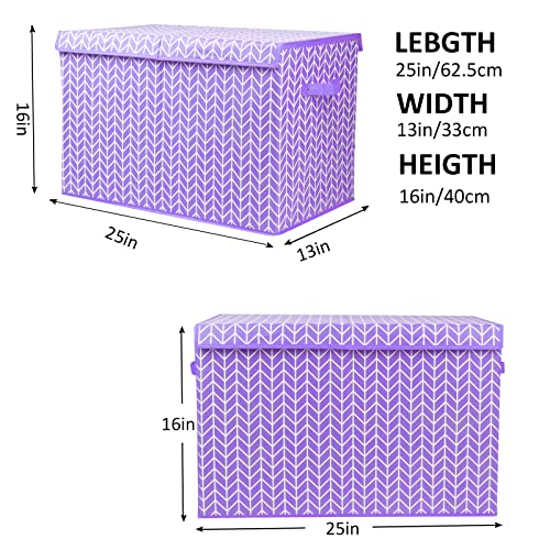 Image of Large Toy Storage Box Chest for Kids, Sturdy Toy Box Bin Baskets with Lid | Toy Storage Box for Living Room, Nursery, Closet, Bedroom, Playroom 25 inchx13 inch x16 inch (Purple)
