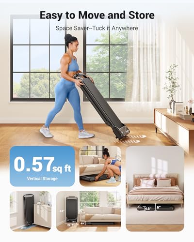 Image of THERUN Walking Pad, 2 in 1 Foldable Treadmills for Home, 2.5HP Under Desk with Handle Bar, 16 inch Widened Running Belt, Treadmill with Remote Control & LED Touch Screen