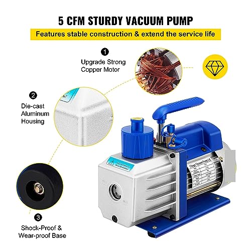 Bomba de vacío BUUBO, bomba de vacío de una etapa con cámara de 5 galones y capacidad de 7 CFM, 0.75 HP, para servicio de aire acondicionado, estabilización de madera y desgasificación de resinas miniatura 4