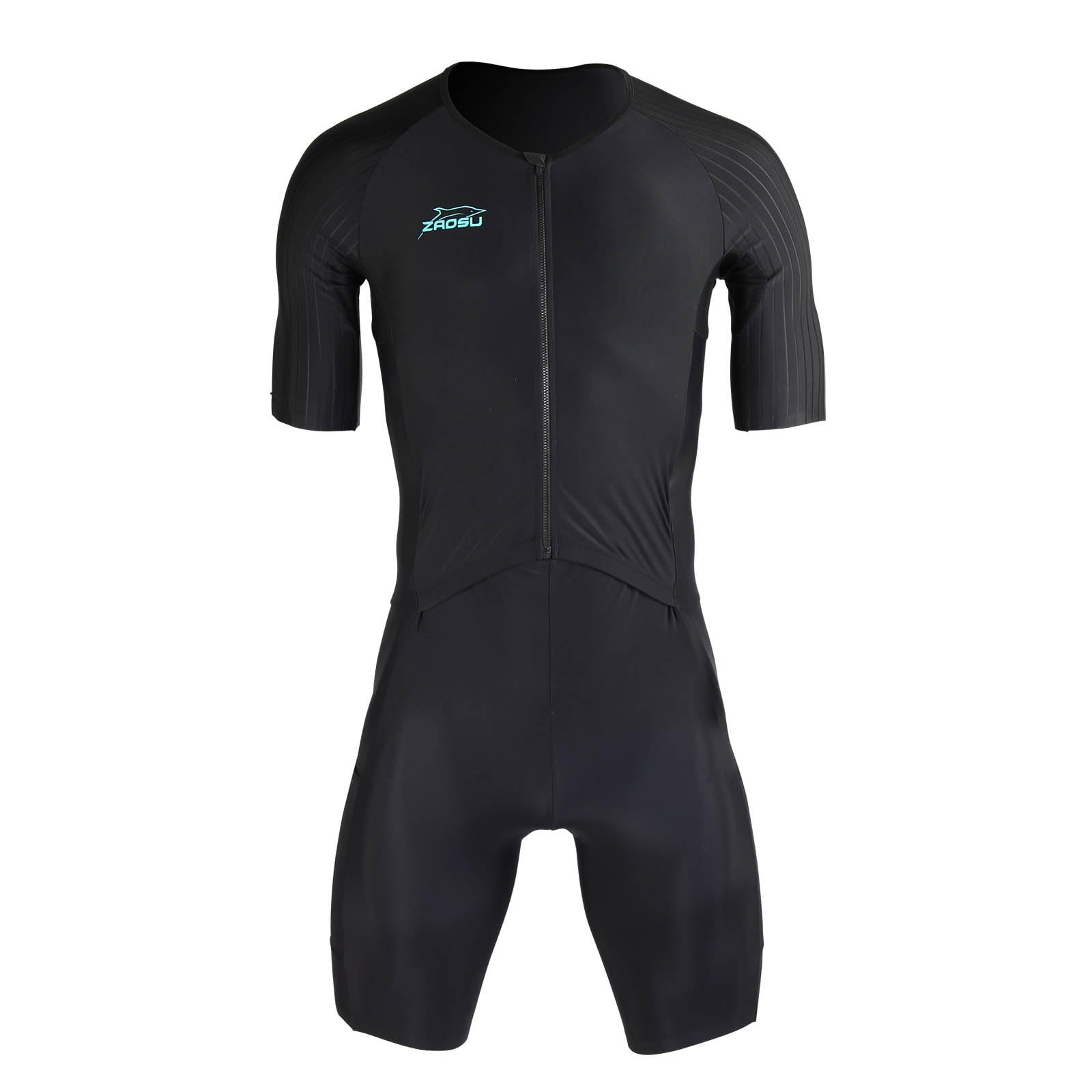 ZAOSU Herren Aerosuit Black - Trisuit Einteiler | Premium Compression Triathlonanzug mit komfortablem Verschlusssystem, Radpolster und hoher Kompression für Lange Distanzen