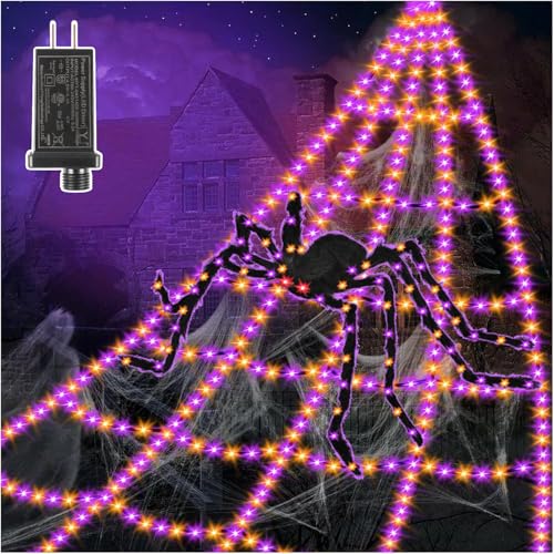 Spider Webs Halloween Decorations Lights - 550 LEDs Outdoor Giant Halloween Decor Lights...
