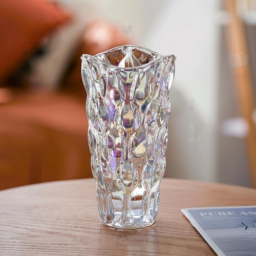 YHOMBES フラワーベース ガラス 花瓶 大きい おしゃれ 透明 広口 花器 北欧 インテリア (虹色-25cm)