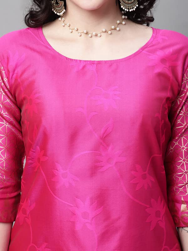 Image of VredeVogel Women's Cotton Silk Jacquard Kurta Pant Set with Banarasi Silk Dupatta
