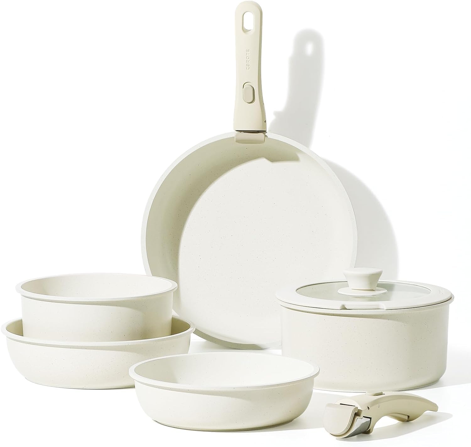 CAROTE Batteria da cucina a induzione, rivestimento antiaderente, padella a induzione 22 cm/26 cm/30 cm, casseruola 18 cm/22 cm, manico rimovibile, adatto al forno, set di poele e casseruola con