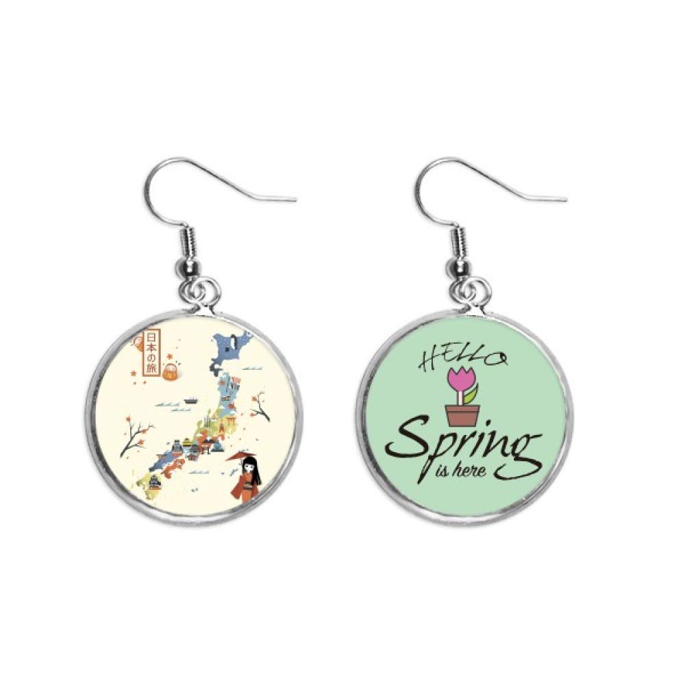 Pendientes de primavera decorativos estilo mapa cultural de Japón 5