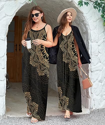 Image of Wolddress Womens Maxi Dress with Pockets 2026 Casual Strap Plus Size Loose Plain Long Office Summer Beach Travel Dresses S-5X