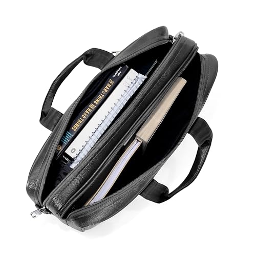 Image of PU Leather Laptop Bag | Structured Office Messenger Briefcase with Adjustable Shoulder Strap | Executive Laptop Bag for Office & Travel