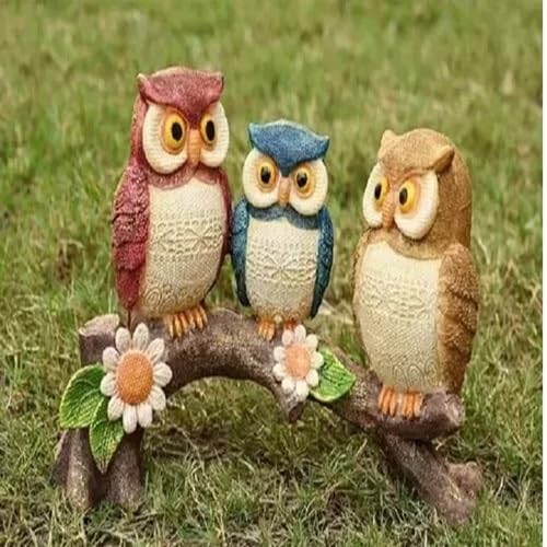 SoilMade Three Tree Owl Set Polyresin Size Approx 10 Cm