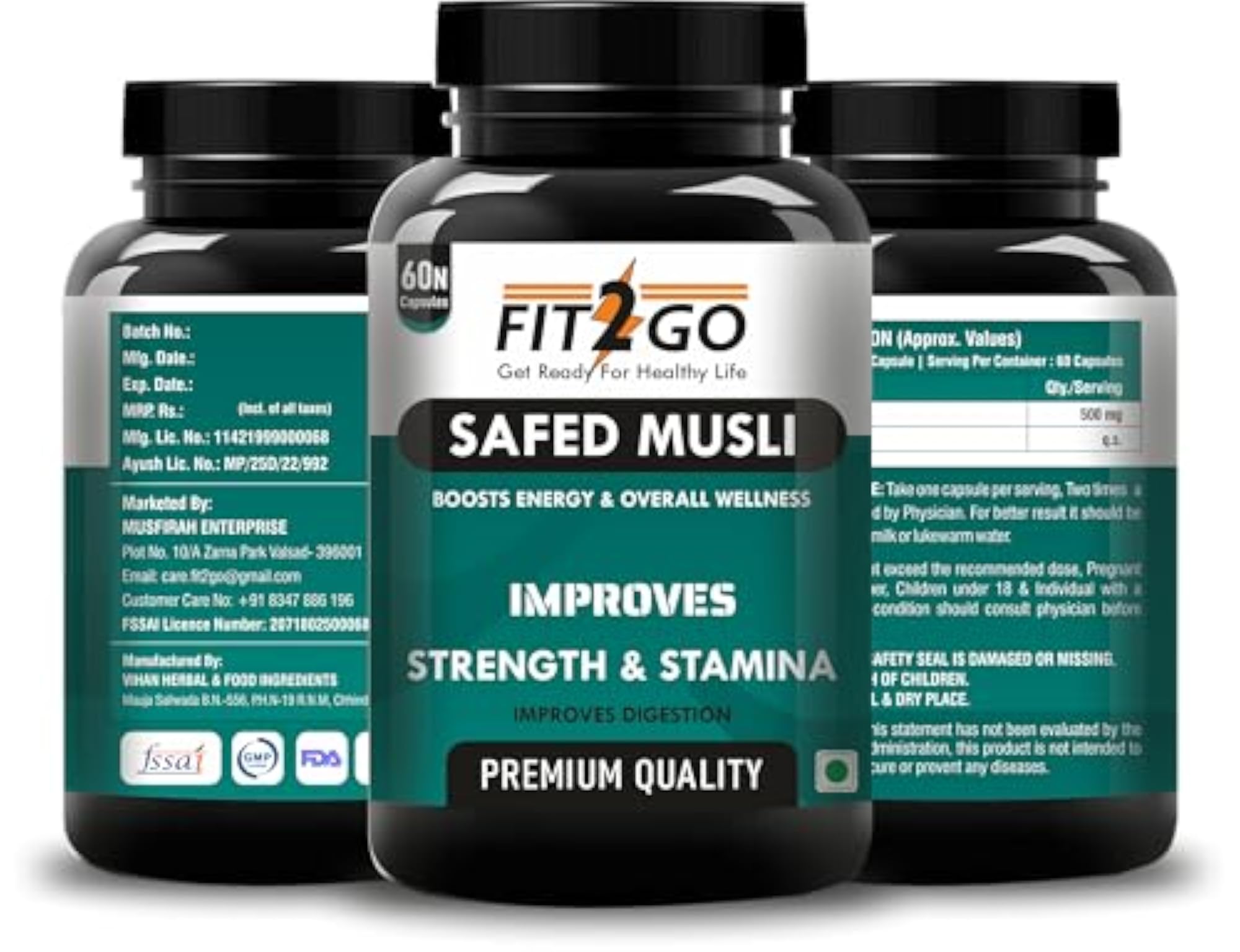 Safed Musli Extract Capsules, 500mg, 60 Capsules