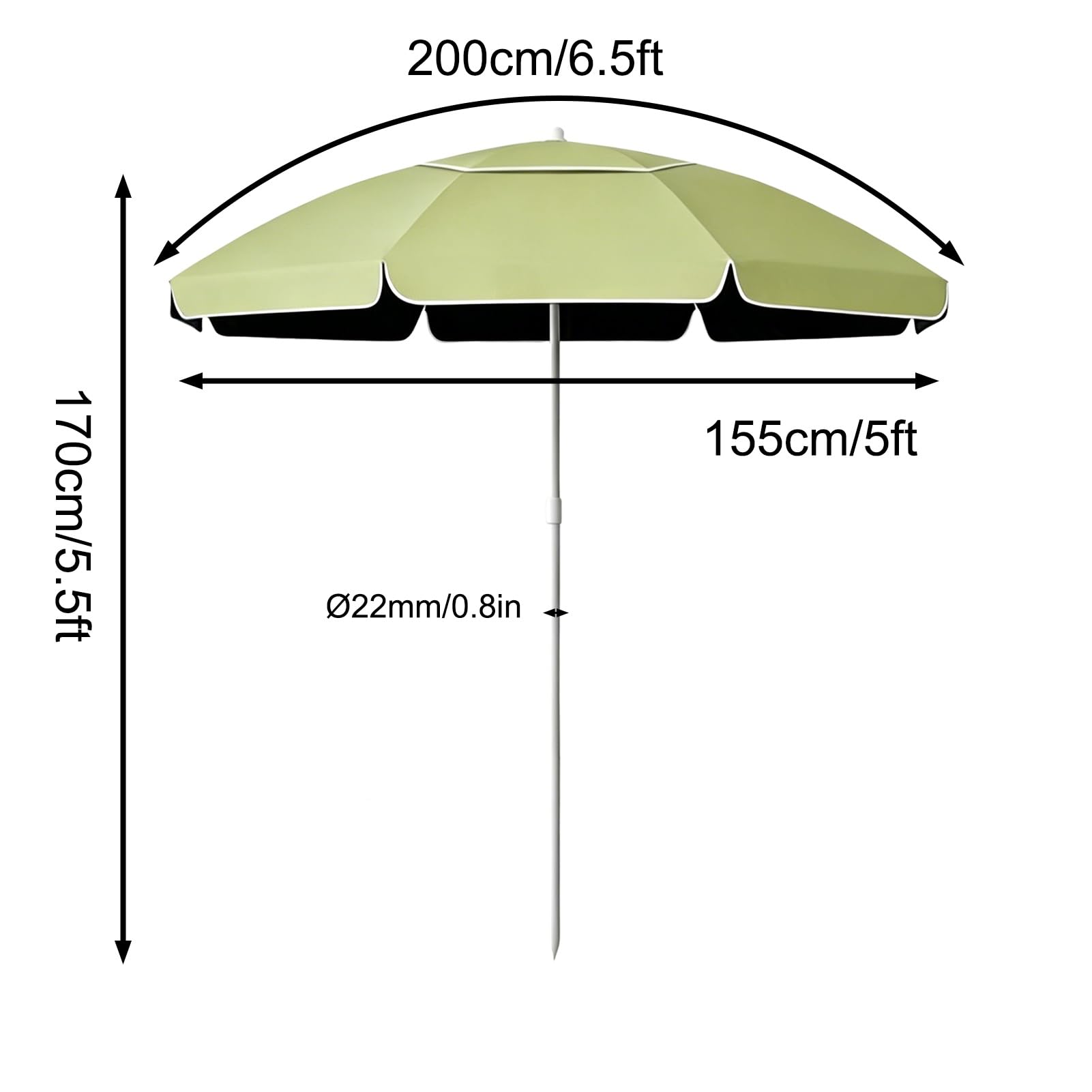 Zielony Parasol Ogrodowy 200 cm, UPF 50+, Przenośny, Wodoodporny Parasol Plażowy z Torbą Transportową, na Kemping, Plażę